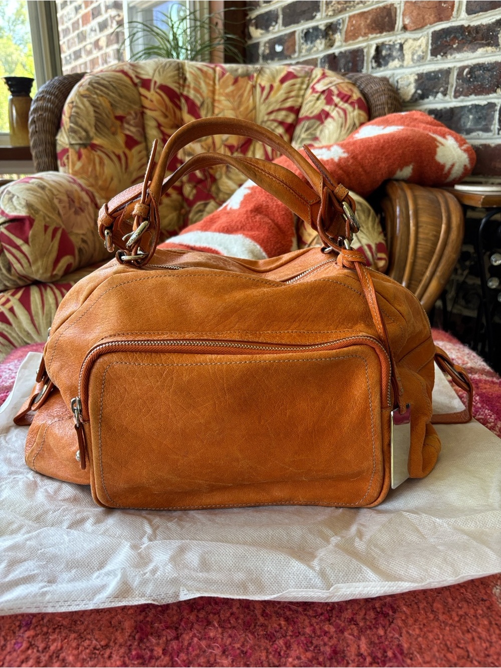 Vintage Furla Orange Leather Satchel Bag